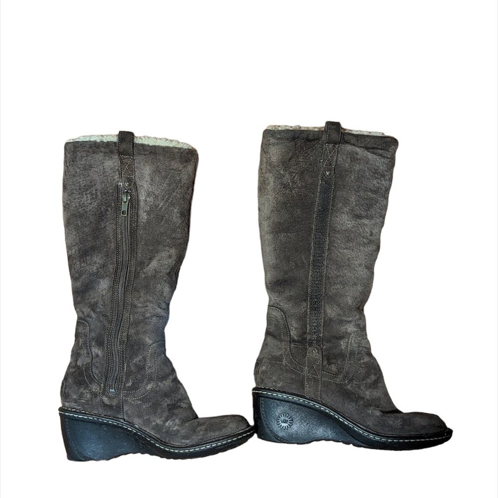 UGG Hartley Brown Suede Tall Wedge Boots Size 7.5